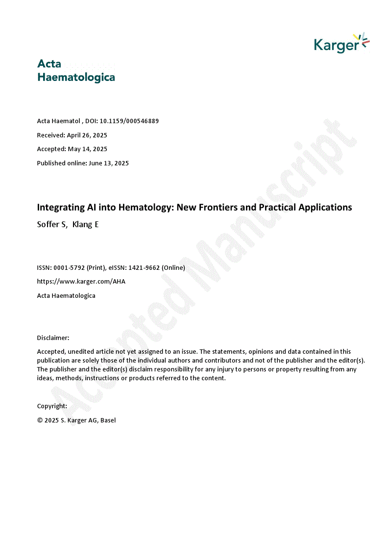 First page of Integrating AI into Hematology: New Frontiers and Practical Applications
