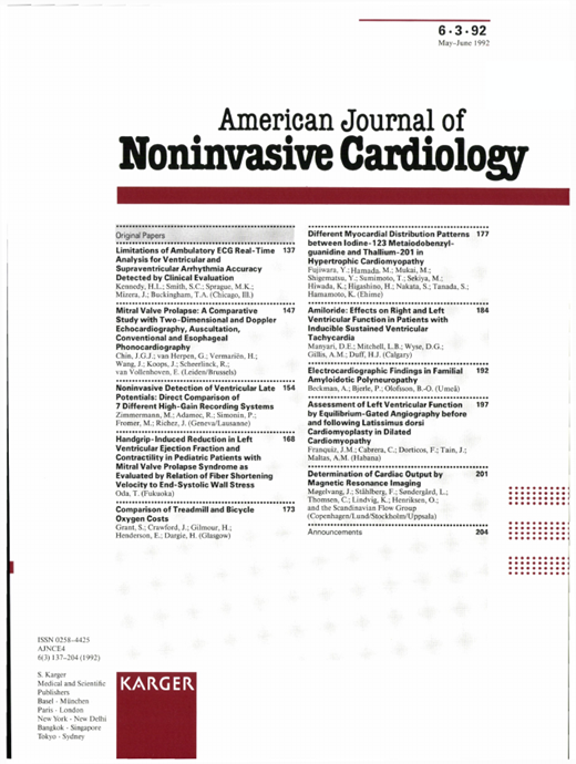 American Journal of Noninvasive Cardiology Cover Image for Volume 6, Issue 3