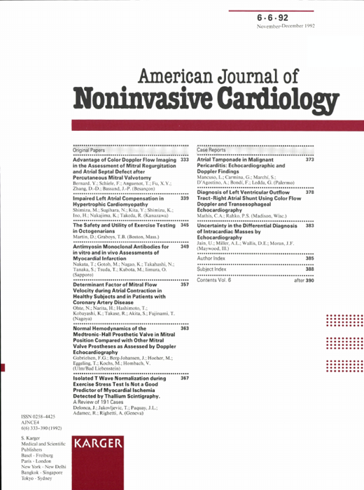 American Journal of Noninvasive Cardiology Cover Image for Volume 6, Issue 6