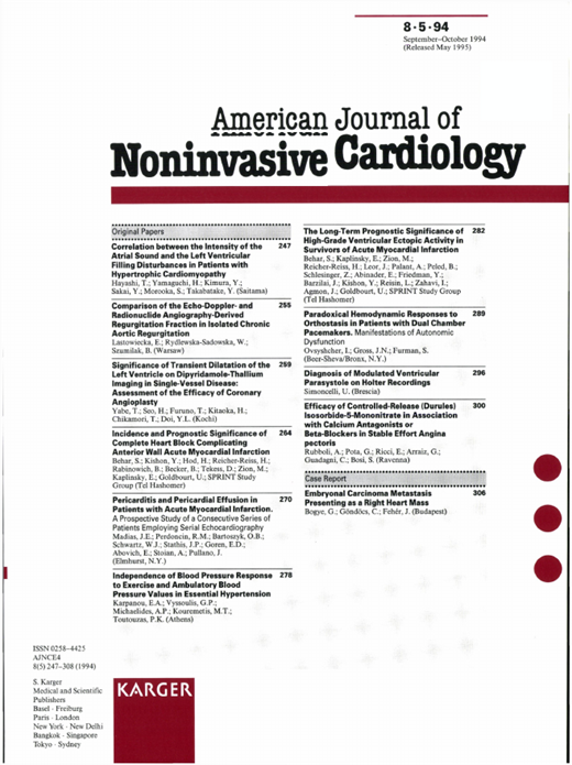 American Journal of Noninvasive Cardiology Cover Image for Volume 8, Issue 5