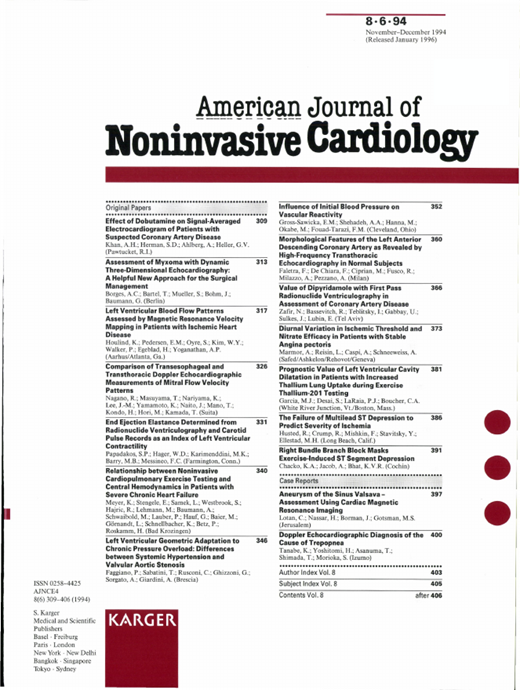 American Journal of Noninvasive Cardiology Cover Image for Volume 8, Issue 6