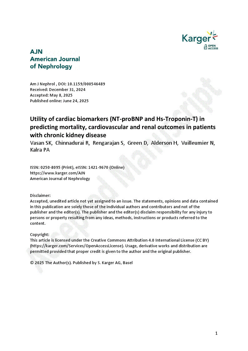 First page of Utility of cardiac biomarkers (NT-proBNP and Hs-Troponin-T) in predicting mortality, cardiovascular and renal outcomes in patients with chronic kidney disease
