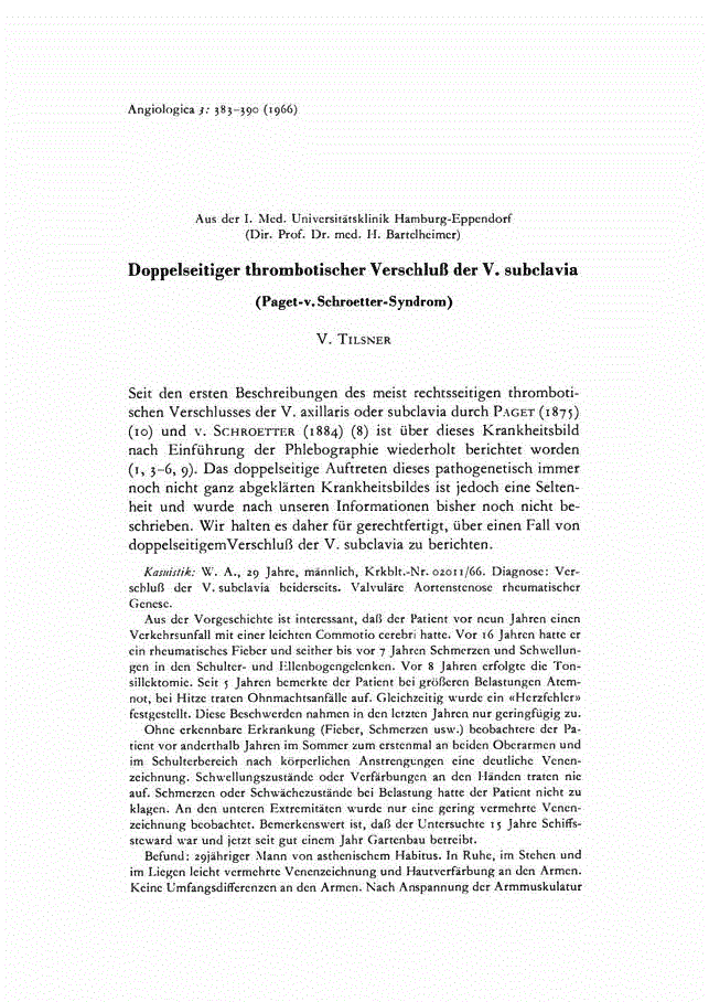 First page of Doppelseitiger thrombotischer Verschluß der V. subclavia<subtitle>(Paget-v. Schroetter-Syndrom)</subtitle>