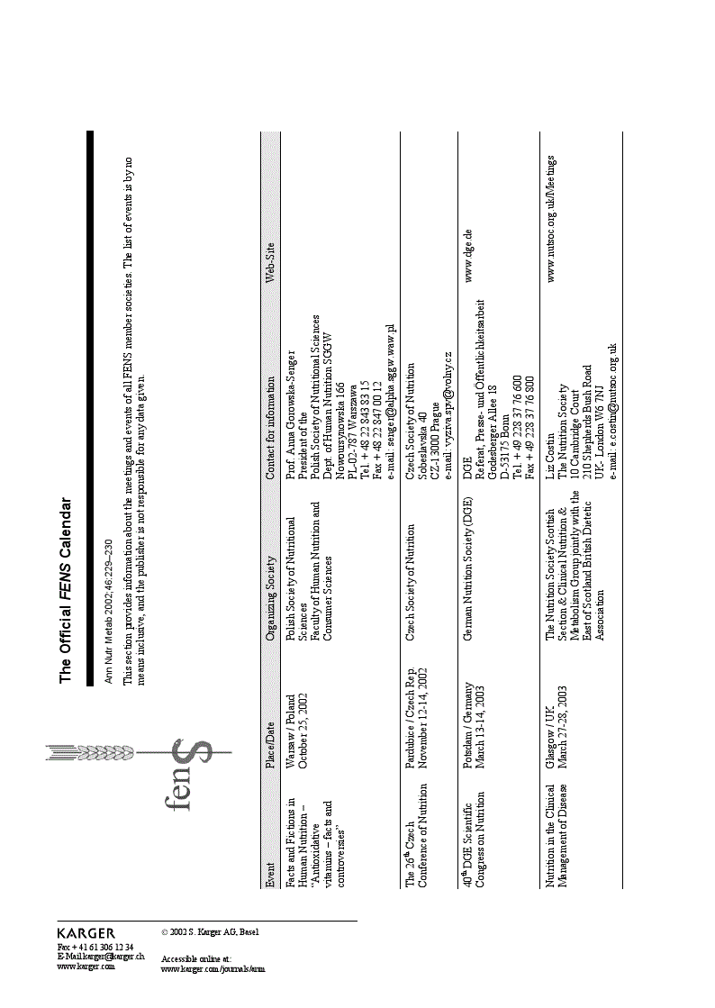 First page of The Official FENS Calendar