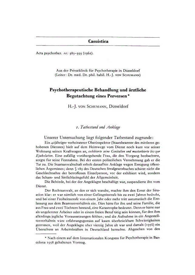 First page of Psychotherapeutische Behandlung und ärztliche Begutachtung eines Perversen