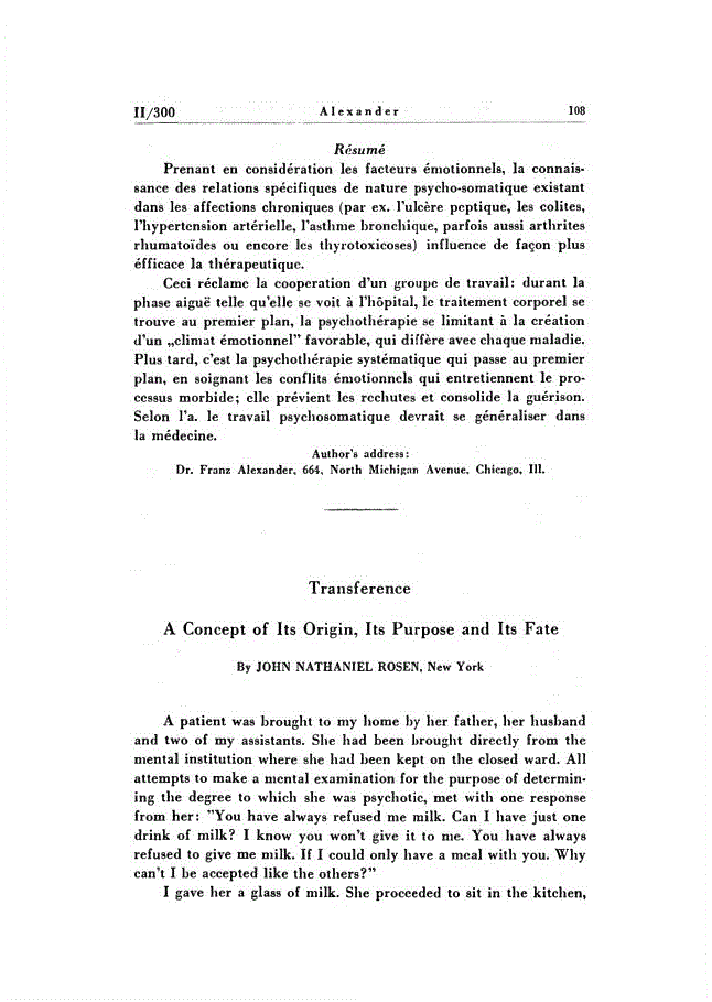 First page of Transference. A Concept of Its Origin, Its Purpose and Its Fate