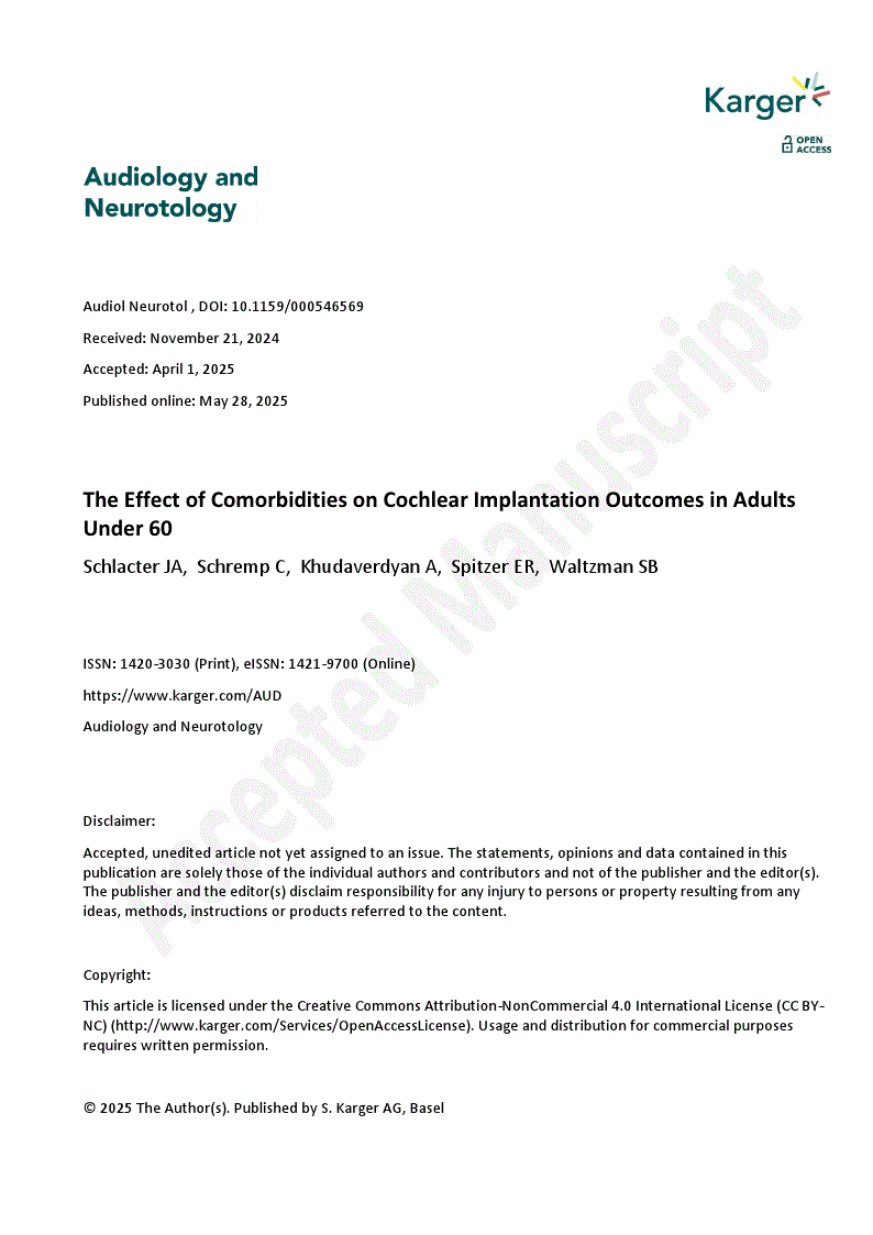 First page of The Effect of Comorbidities on Cochlear Implantation Outcomes in Adults Under 60