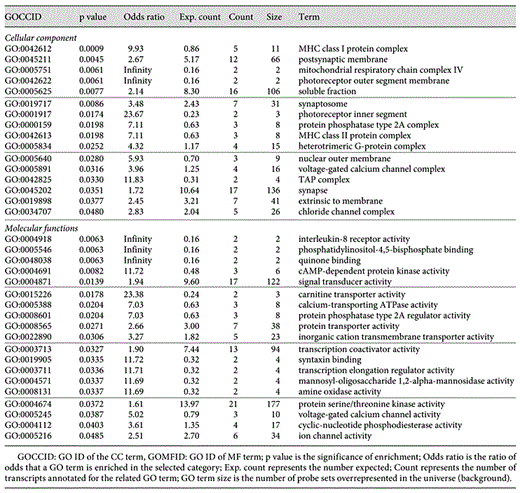 List of GO terms overrepresented in a set of genes differentially expressed in the brain of sticklebacks exposed to predator cues at p < 0.01
