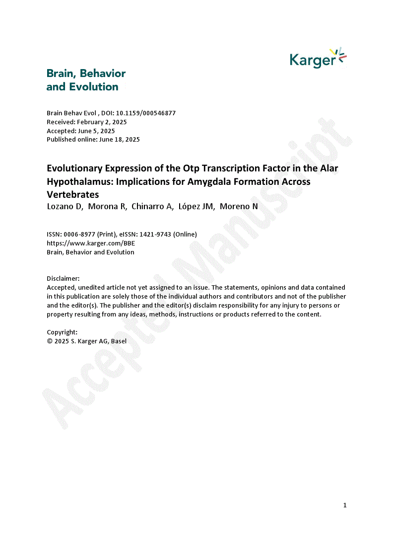 First page of Evolutionary Expression of the Otp Transcription Factor in the Alar Hypothalamus: Implications for Amygdala Formation Across Vertebrates