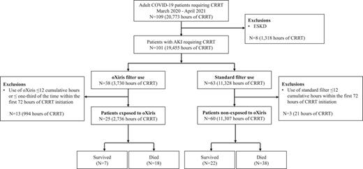 Patient flowchart. CRRT, continuous renal replacement therapy; ESKD, end-stage kidney disease; AKI, acute kidney injury.