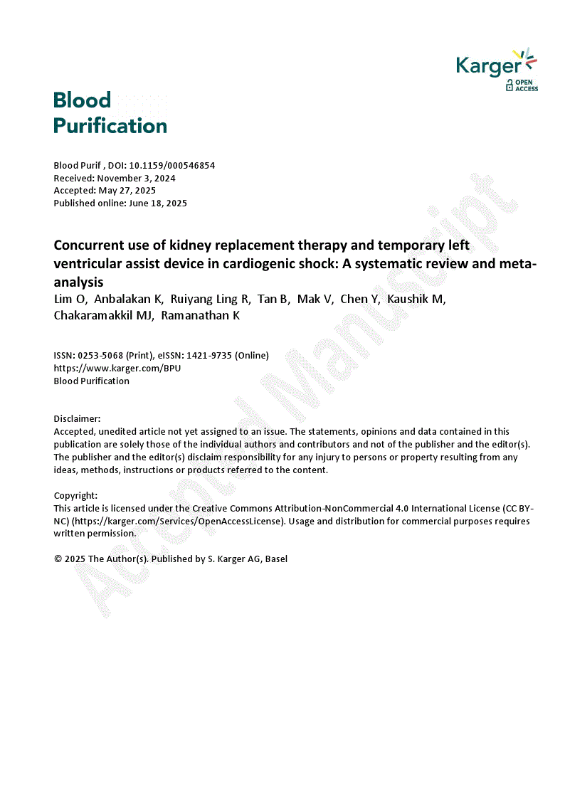 First page of Concurrent use of kidney replacement therapy and temporary left ventricular assist device in cardiogenic shock: A systematic review and meta-analysis
