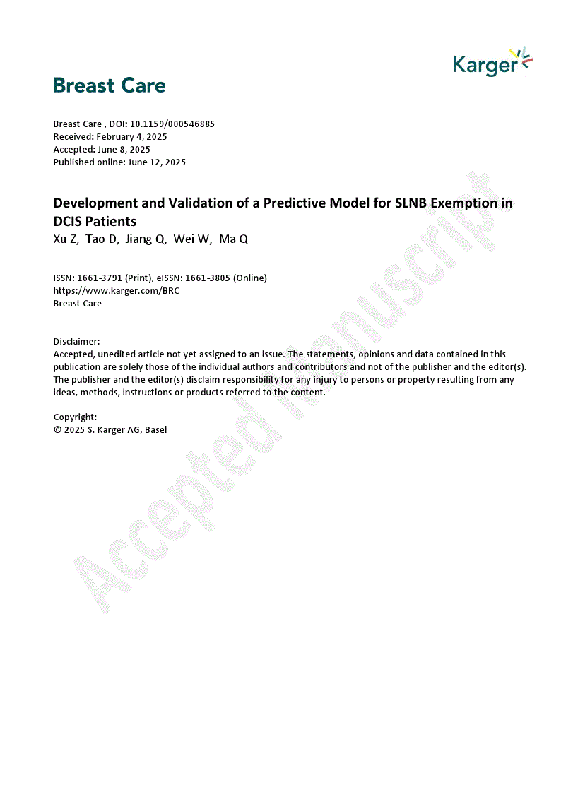 First page of Development and Validation of a Predictive Model for SLNB Exemption in DCIS Patients 