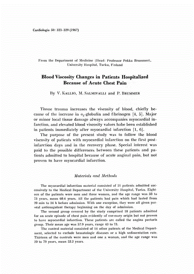 First page of Blood Viscosity Changes in Patients Hospitalized Because of Acute Chest Pain