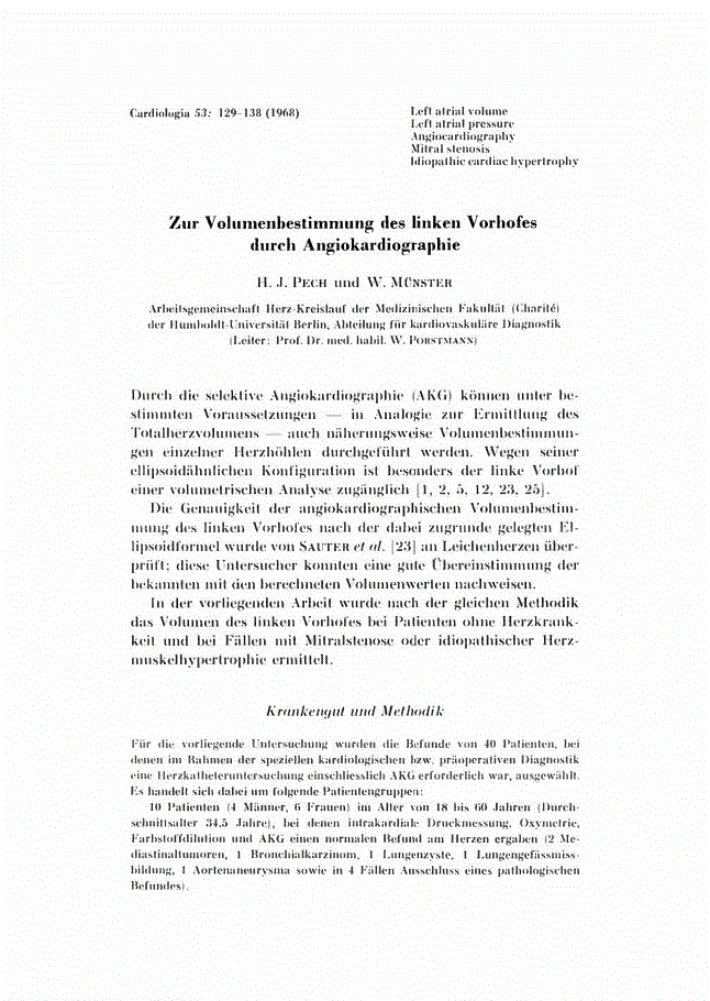 First page of Zur Volumenbestimmung des linken Vorhofes durch Angiokardiographie