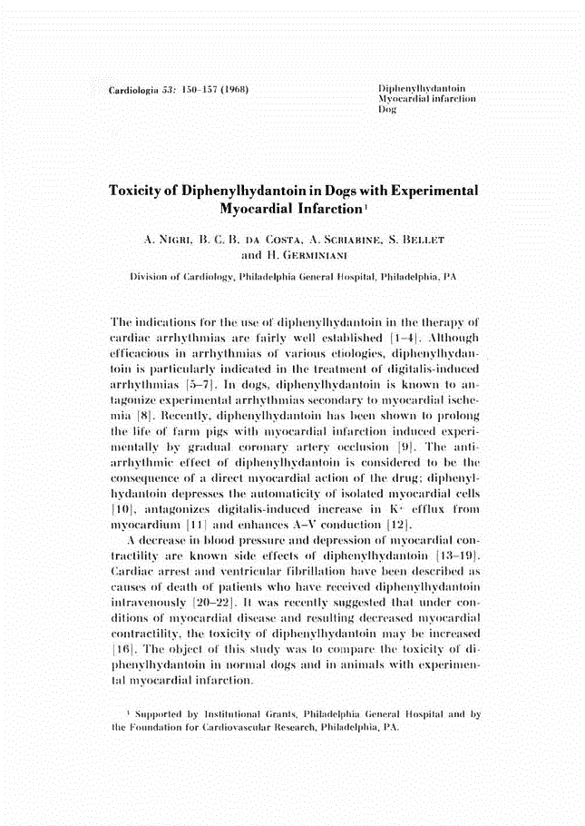 First page of Toxicity of Diphenylhydantoin in Dogs with Experimental Myocardial Infarction