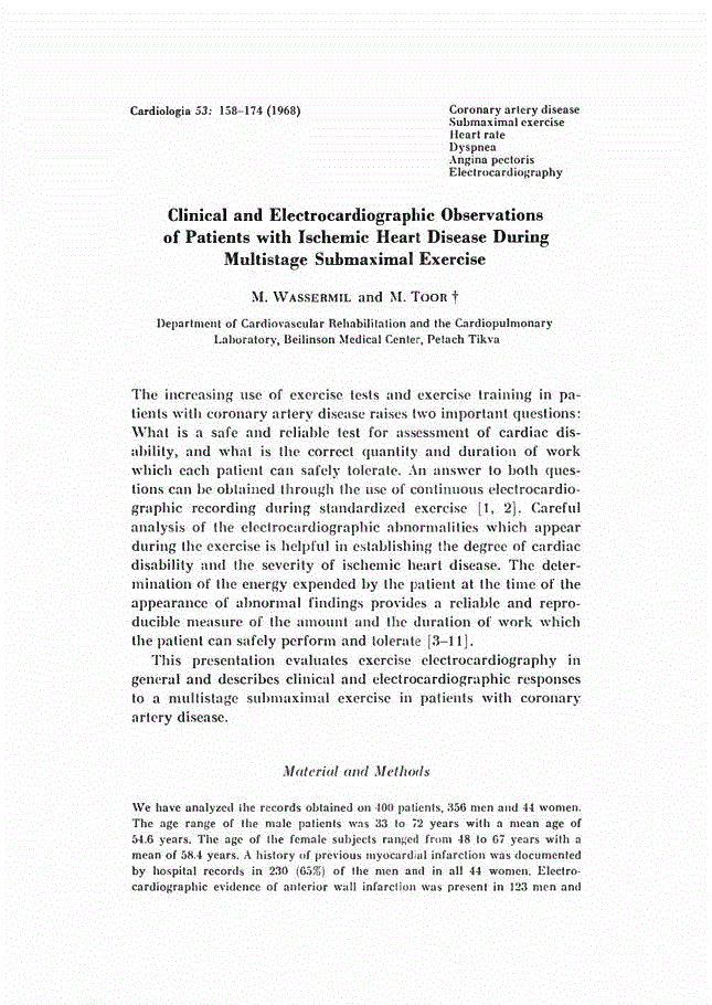 First page of Clinical and Electrocardiographic Observations of Patients with Ischemic Heart Disease During Multistage Submaximal Exercise