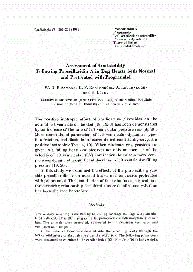 First page of Assessment of Contractility Following Proscillaridin A in Dog Hearts both Normal and Pretreated with Propranolol