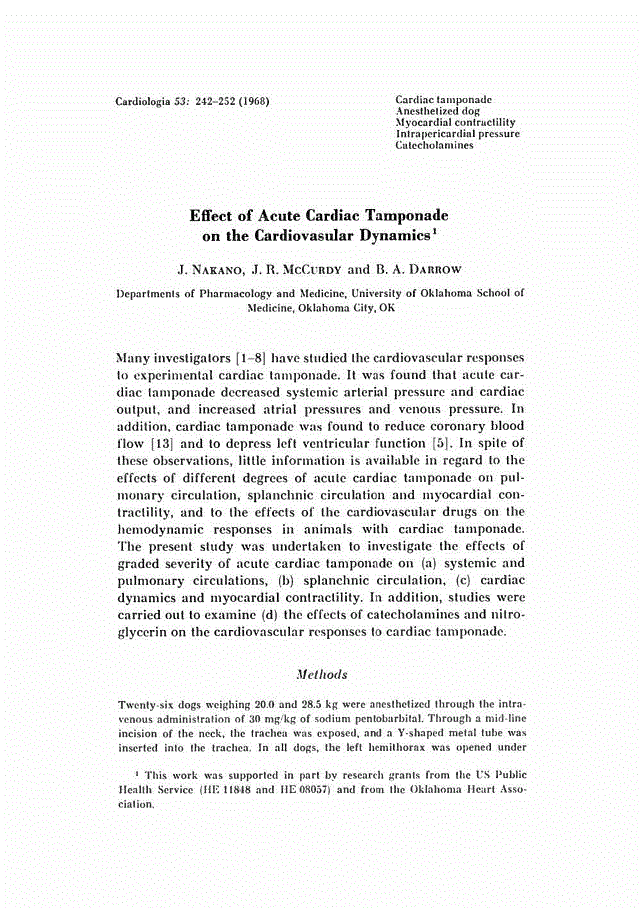 First page of Effect of Acute Cardiac Tamponade on the Cardiovasular Dynamics