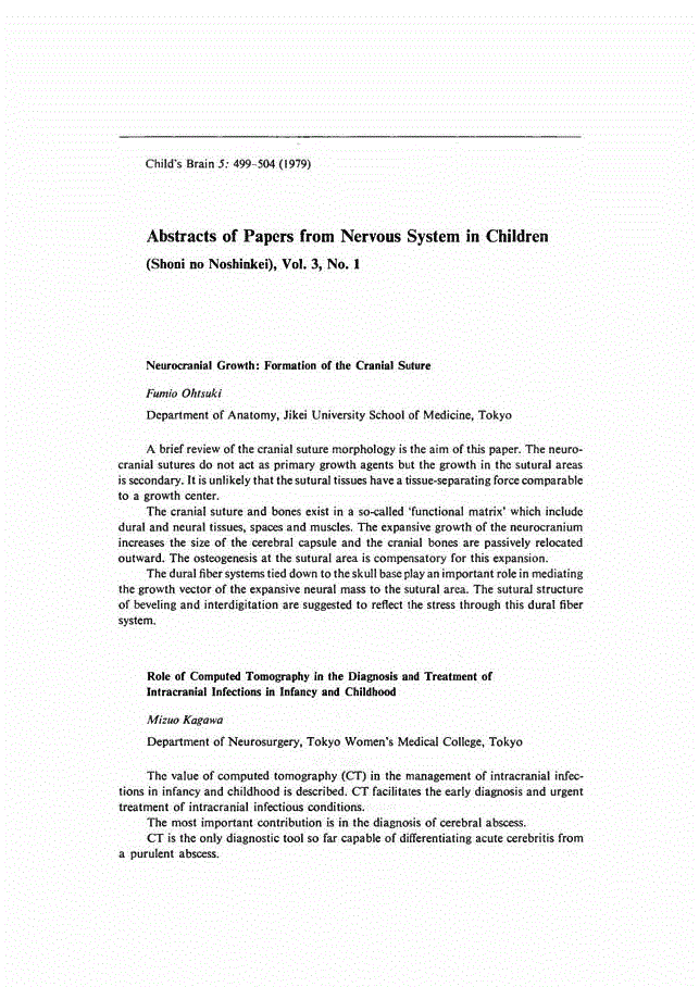 First page of Abstracts of Papers from Nervous System in Children<subtitle>(Shoni no Noshinkei), Vol. 3, No. 1</subtitle>