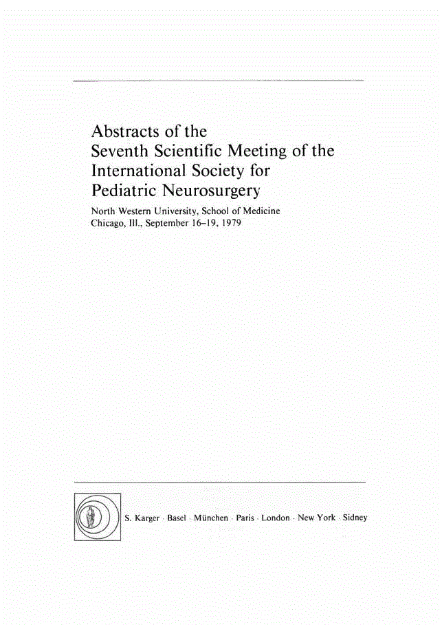 First page of Title Page / Table of Contents / Abstracts<subtitle>North Western University, School of Medicine, Chicago, Ill., September 16–19, 1979</subtitle>