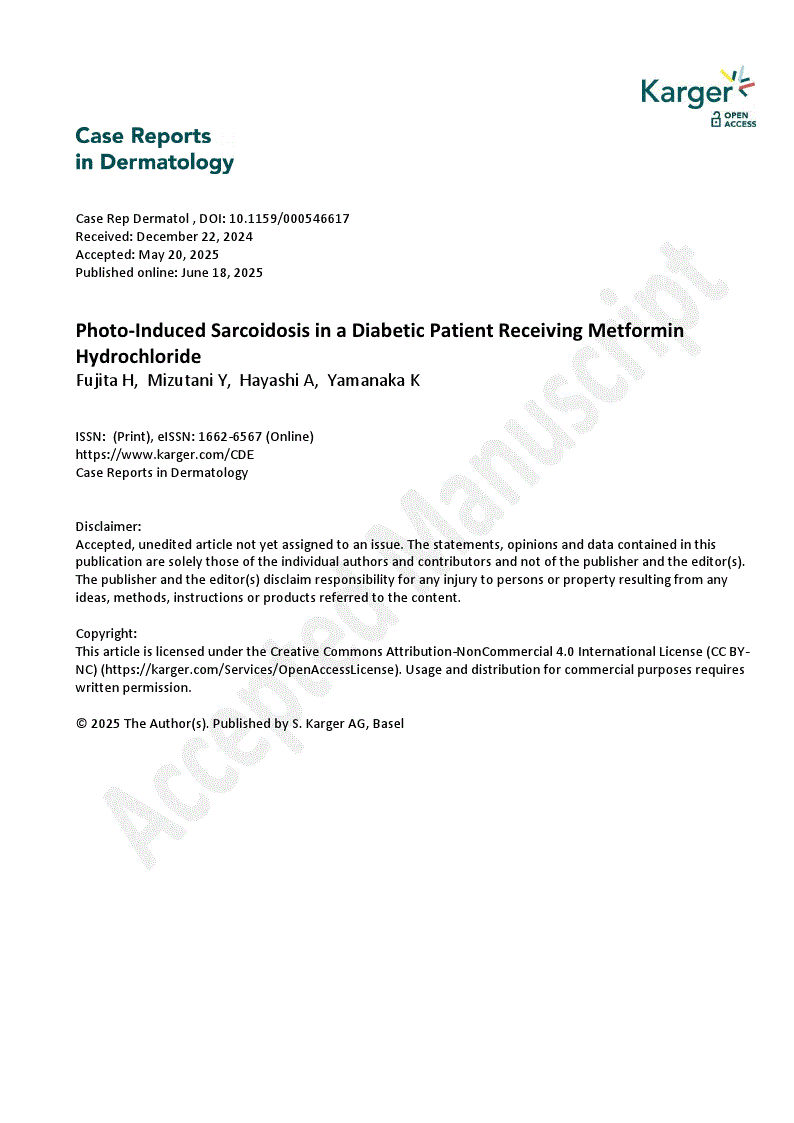 First page of Photo-Induced Sarcoidosis in a Diabetic Patient Receiving Metformin Hydrochloride