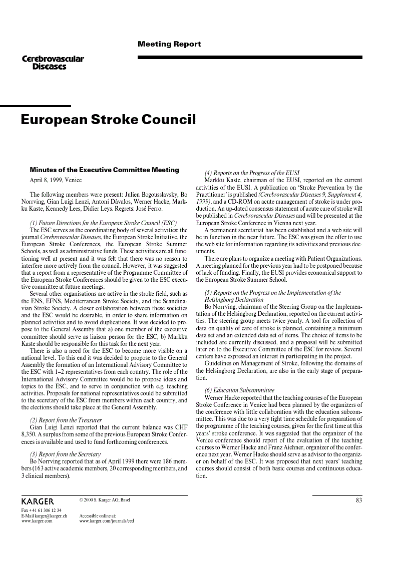 First page of European Stroke Council