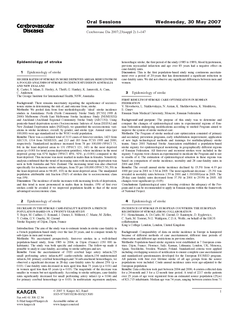 First page of Oral Sessions / Wednesday, 30 May 2007