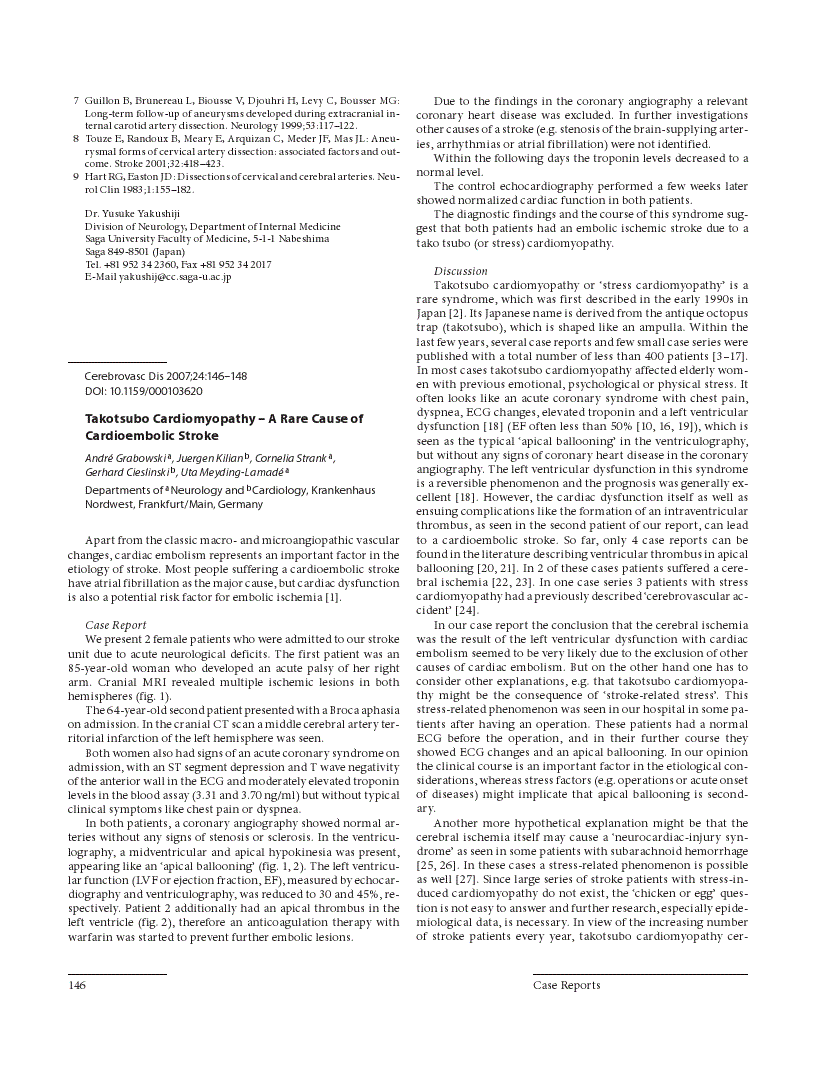 First page of Takotsubo Cardiomyopathy – A Rare Cause of Cardioembolic Stroke