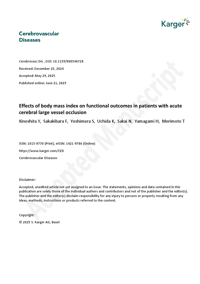 First page of Effects of body mass index on functional outcomes in patients with acute cerebral large vessel occlusion