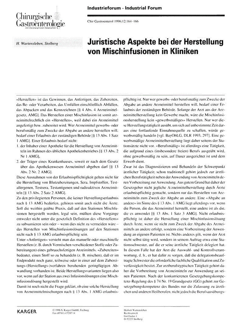 First page of Juristische Aspekte bei der Herstellung von Mischinfusionen in Kliniken