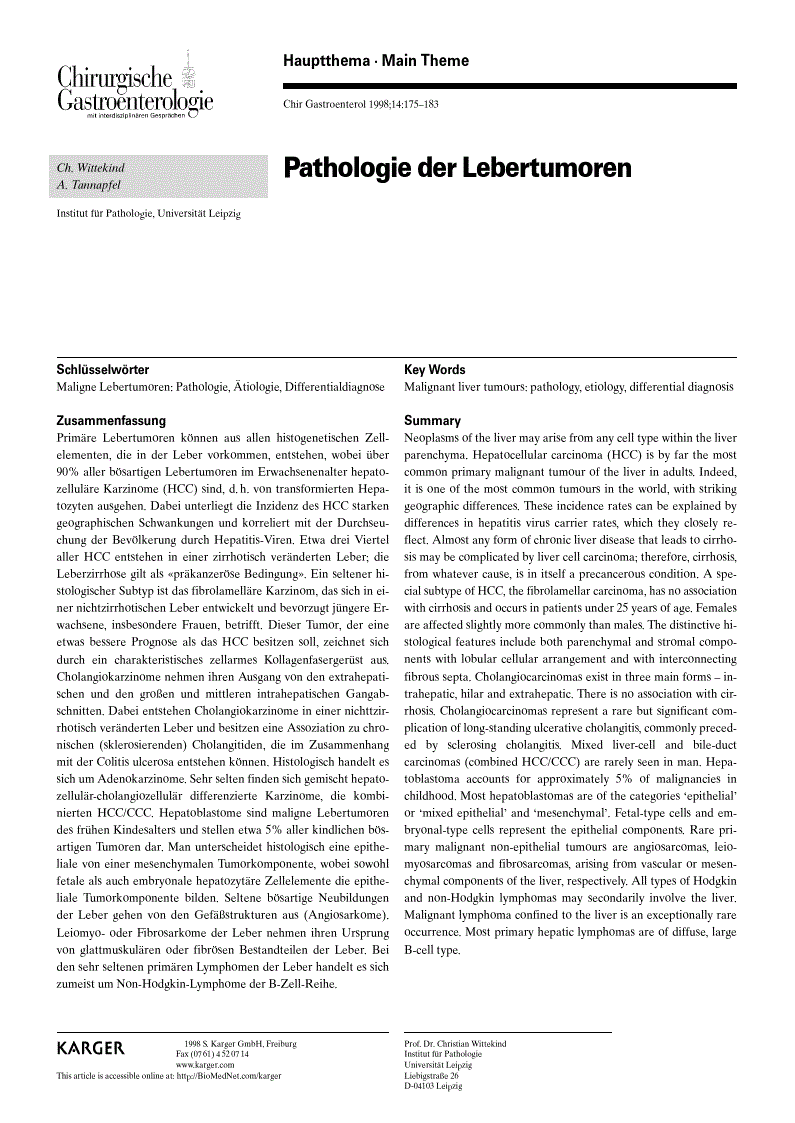 First page of Pathologie der Lebertumoren