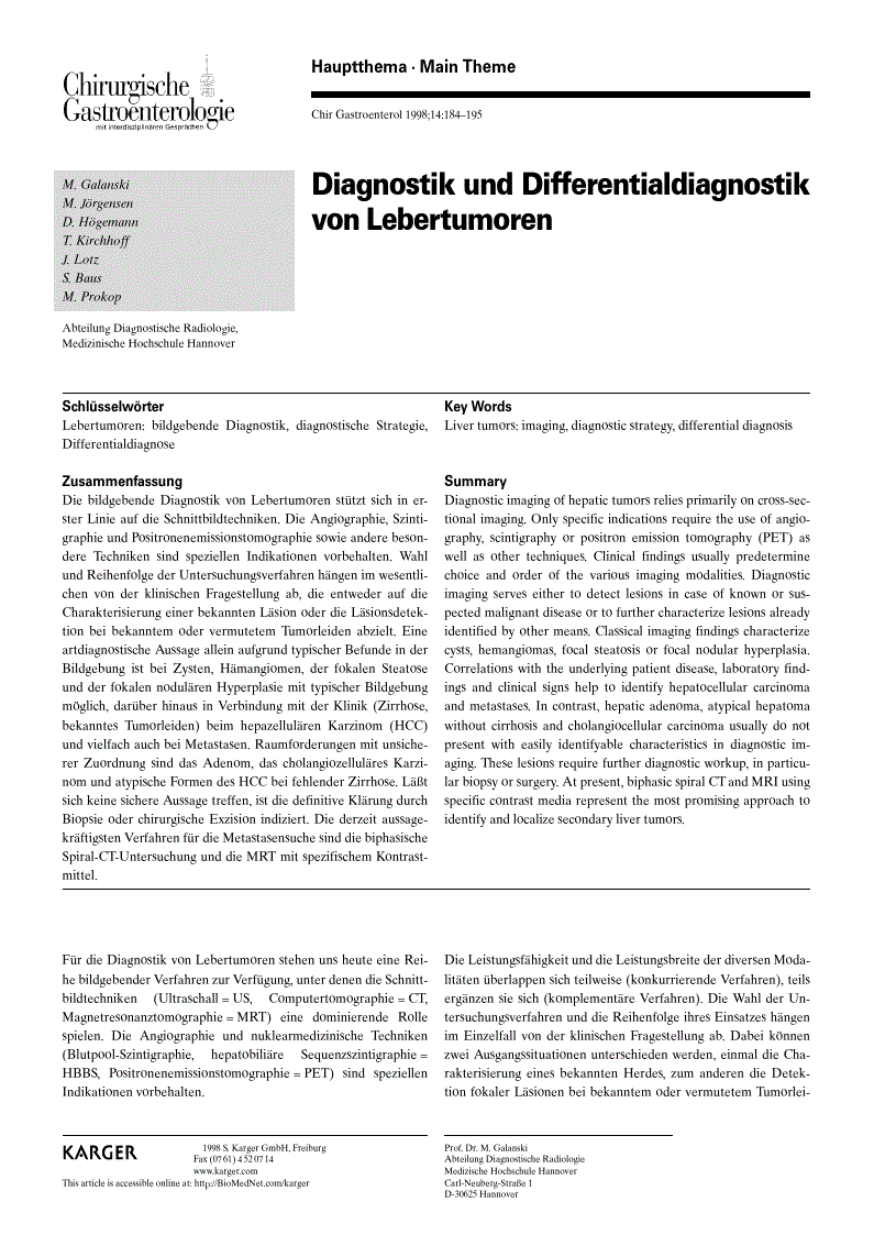 First page of Diagnostik und Differentialdiagnostik von Lebertumoren