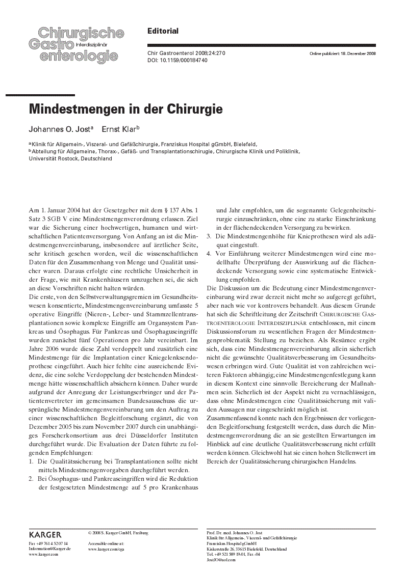 First page of Mindestmengen in der Chirurgie