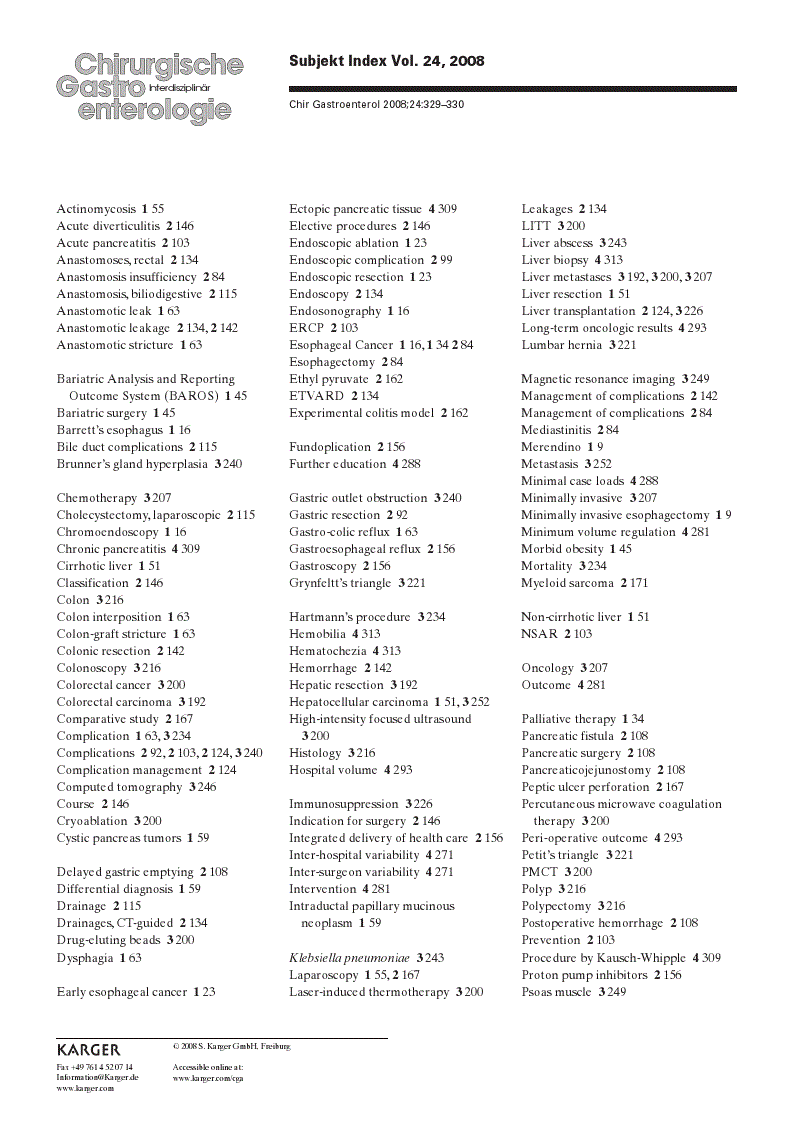 First page of Subjekt Index Vol. 24, 2008