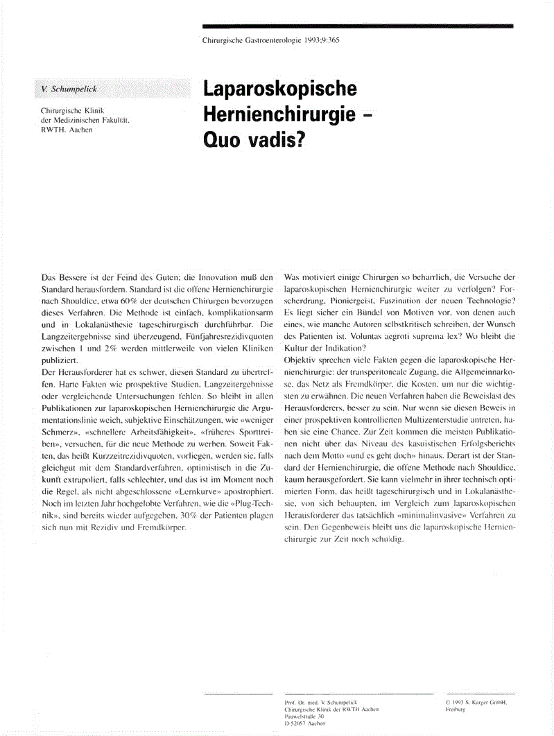First page of Laparoskopische Hernienchirurgie Quo vadis?