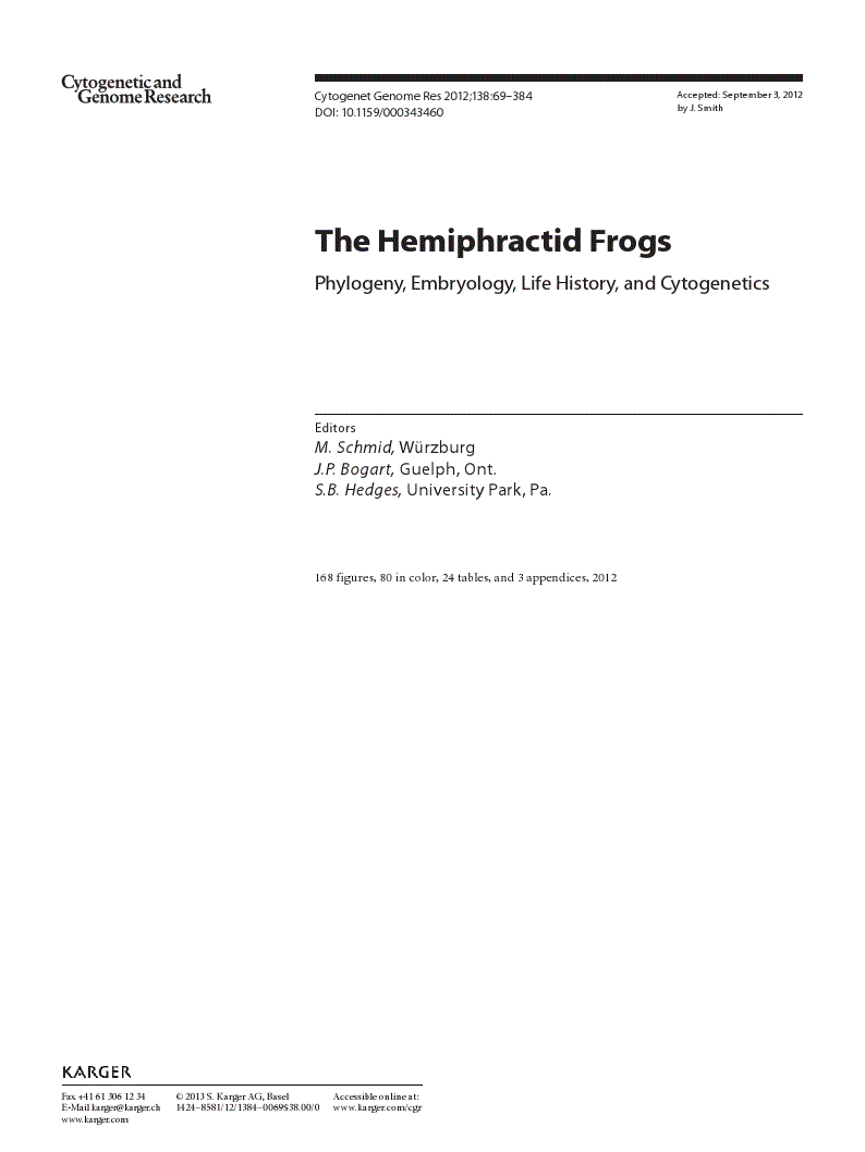 First page of The Hemiphractid Frogs. Phylogeny, Embryology, Life History, and Cytogenetics