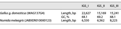 Intraindividual variability of IGS lengths in chicken and guinea fowl
