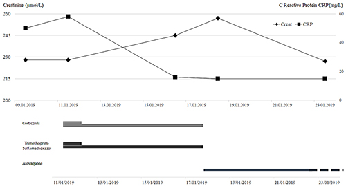 Fig. 2. Evolution of biological markers linked to the management of Pneumocystis jirovecii pneumonia.