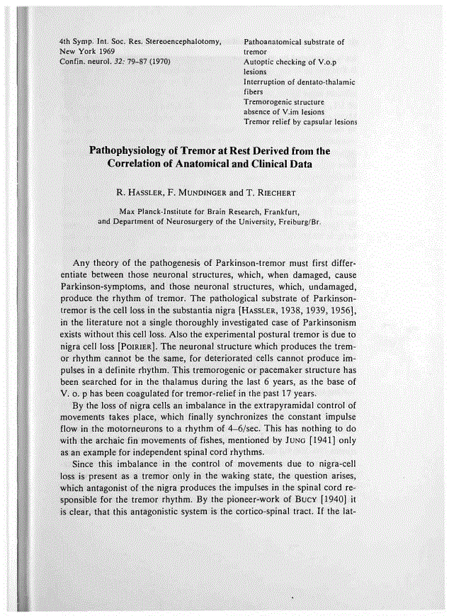 First page of Pathophysiology of Tremor at Rest Derived from the Correlation of Anatomical and Clinical Data