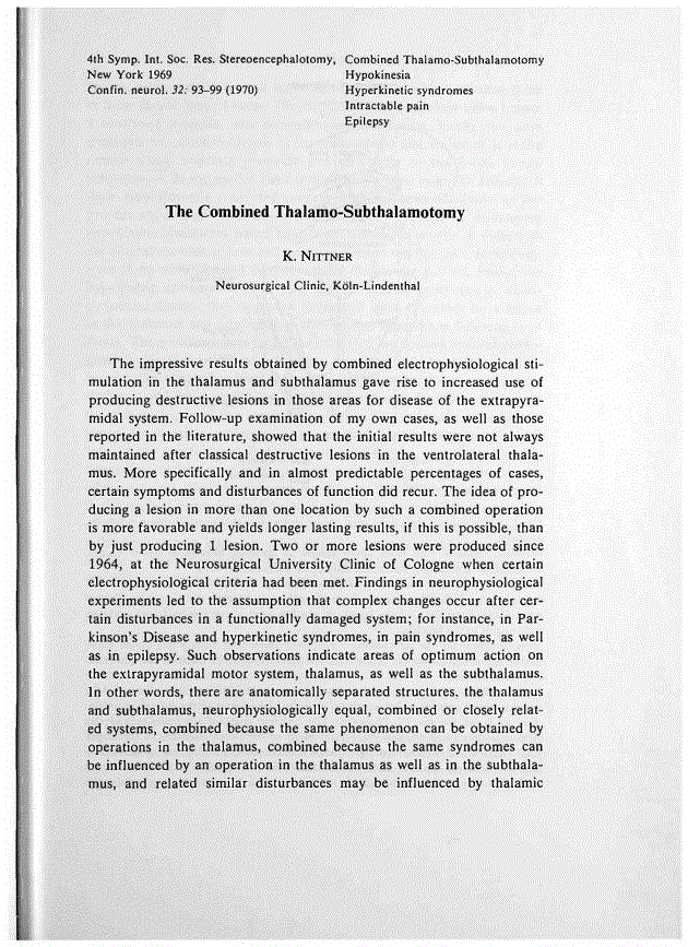 First page of The Combined Thalamo-Subthalamotomy