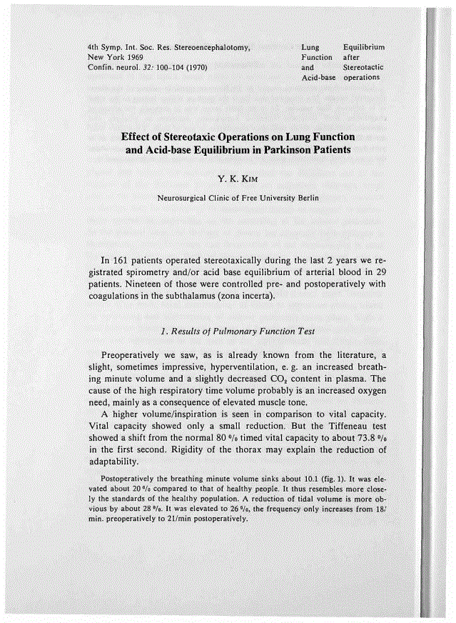 First page of Effect of Stereotaxic Operations on Lung Function and Acid-base Equilibrium in Parkinson Patients