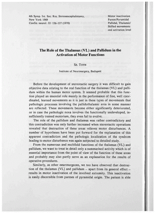 First page of The Role of the Thalamus (VL) and Pallidum in the Activation of Motor Functions