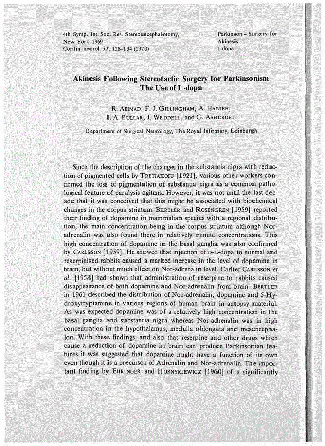 First page of Akinesis Following Stereotactic Surgery for Parkinsonism The Use of L-dopa<subtitle>Akinesis Following Stereotactic Surgery for Parkinsonism The Use of L-dopa</subtitle>