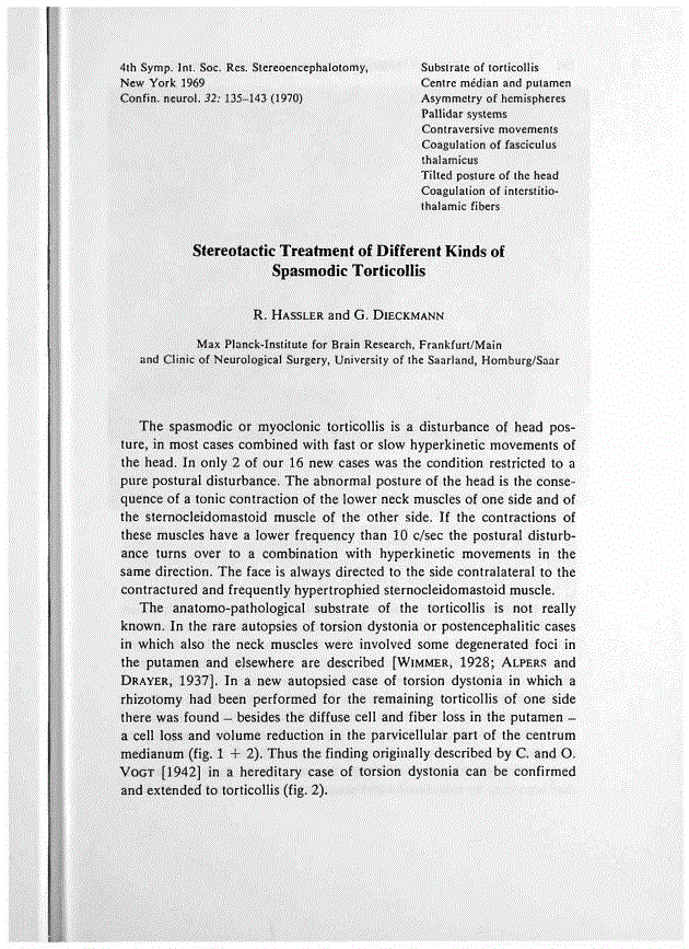 First page of Stereotactic Treatment of Different Kinds of Spasmodic Torticollis