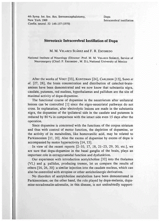 First page of Stereotaxic Intracerebral Instillation of Dopa