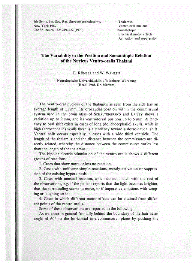 First page of The Variability of the Position and Somatotopic Relation of the Nucleus Ventro-oralis Thalami