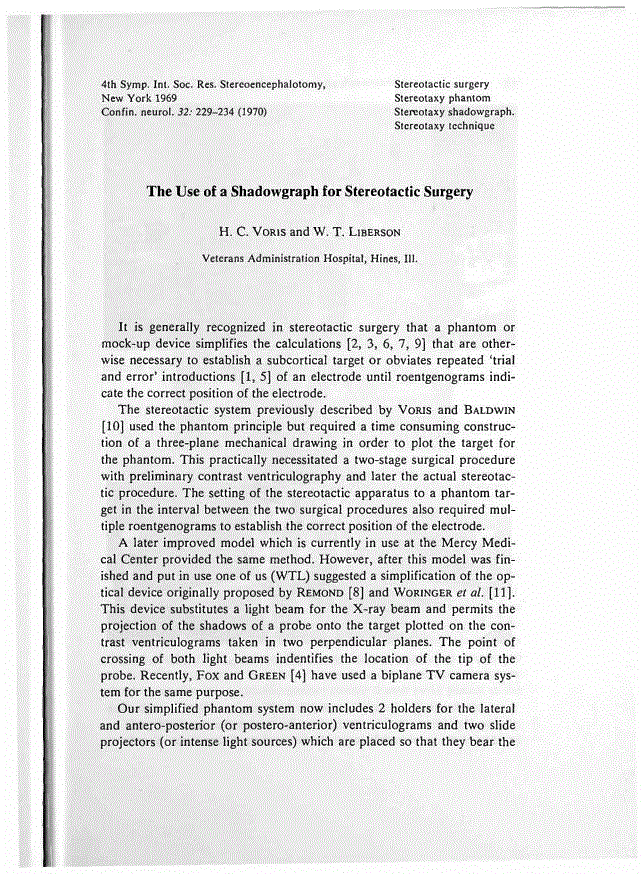 First page of The Use of a Shadowgraph for Stereotactic Surgery