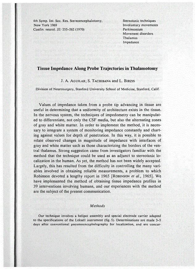 First page of Tissue Impedance Along Probe Trajectories in Thalamotomy