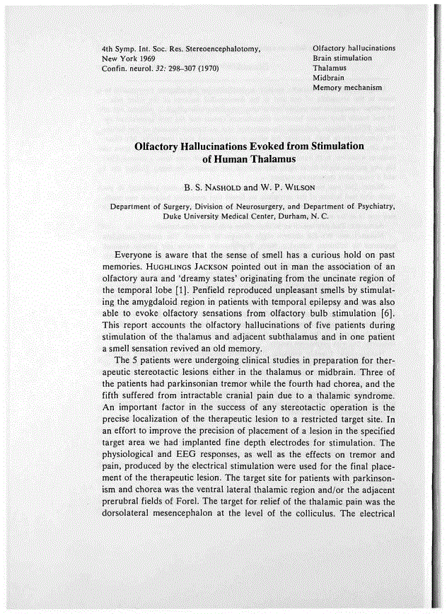 First page of Olfactory Hallucinations Evoked from Stimulation of Human Thalamus