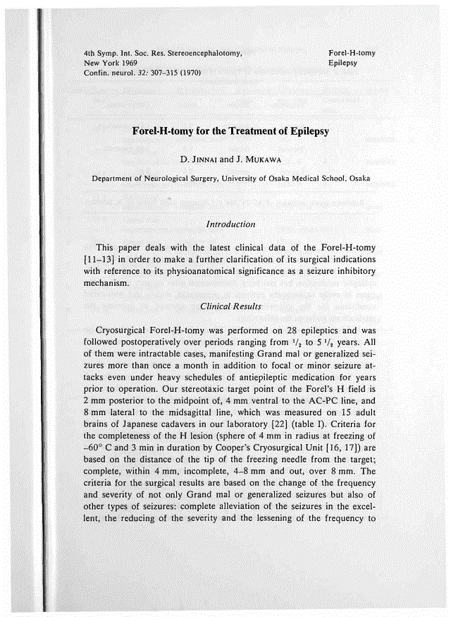 First page of Forel-H-tomy for the Treatment of Epilepsy